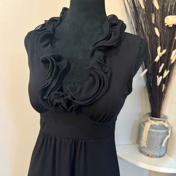 BCX black dress with this elegant Ruffle Neckline, tie back Size Small - Picture 2 of 11